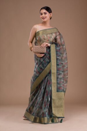 Sea Green Printed Tissue Saree