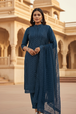 Women Teal 3pcs Kurta Set with Dupatta Elegant Ethnic Wear for Every Occasion