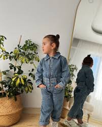 GIRLS DENIM STONE BLUE JUMPSUIT WITH WAIST BELT