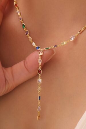 Layered Gemstone Y Necklace, Sterling Silver Multi Stone Pendant, Boho Jewelry