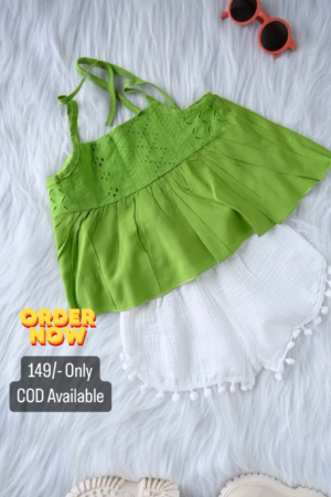 Green Top And White Bottom For Kids On Sale