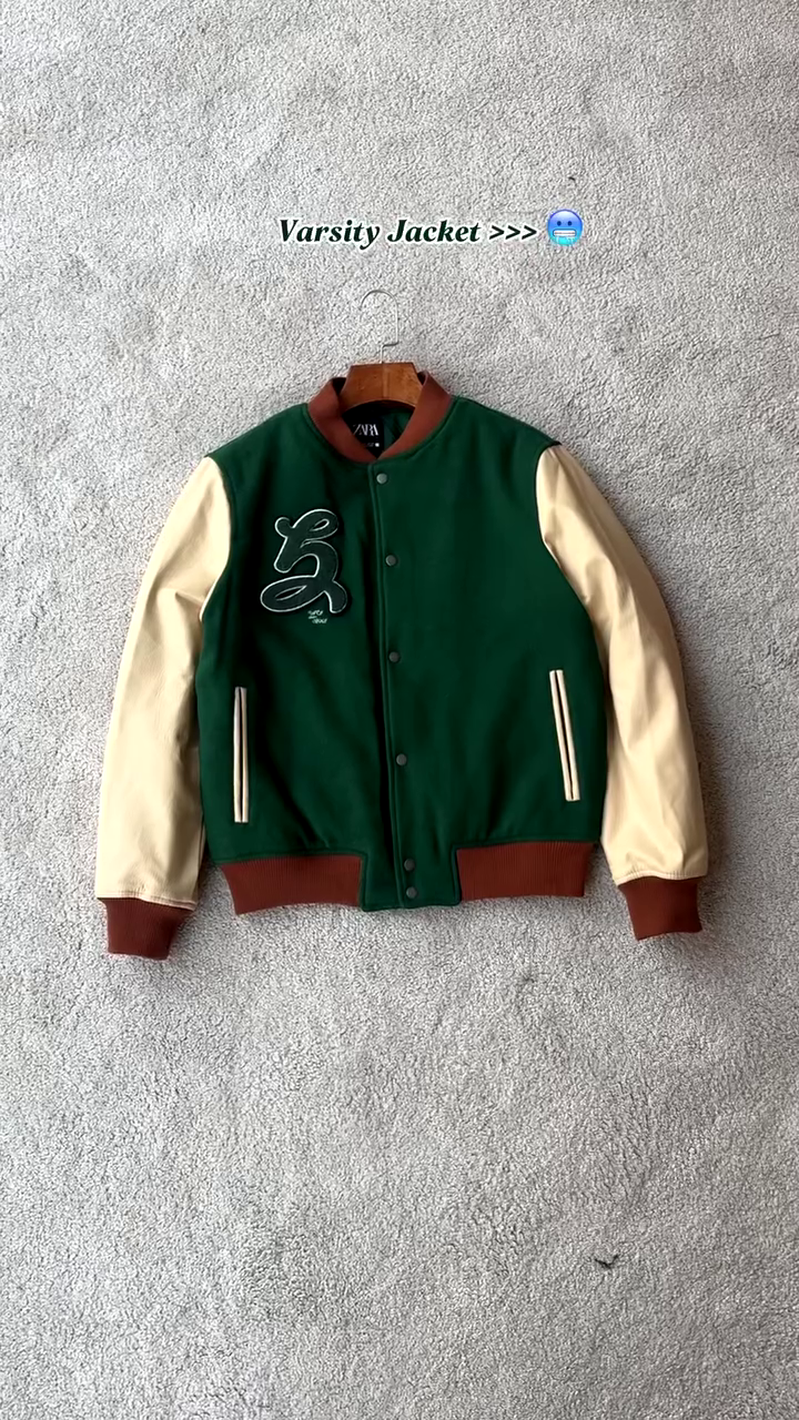 Premium Two-Tone Green Varsity Bomber Jacket