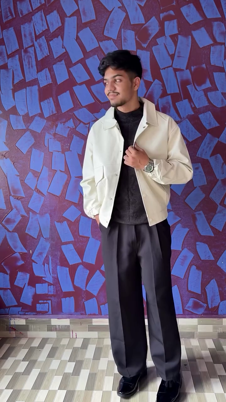 Off-White Faux Leather Structured Cotton Bomber Jacket