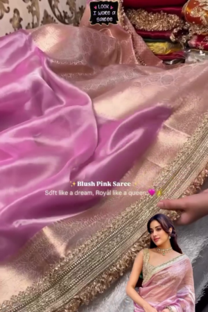 Women’s Tissue Saree with Unstitched Blouse Piece – Lightweight Elegance with a Festive Glow