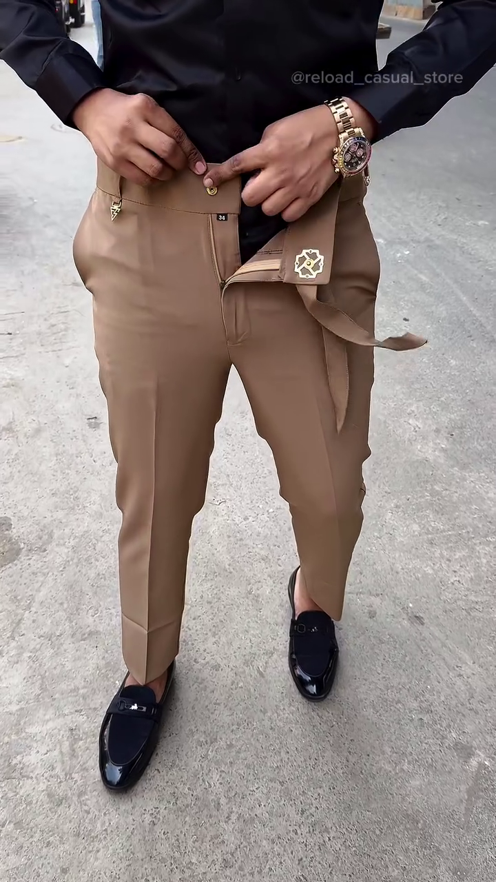 Men’s Tailored Slim-Fit Formal Trousers with Belt Detail - Image 3