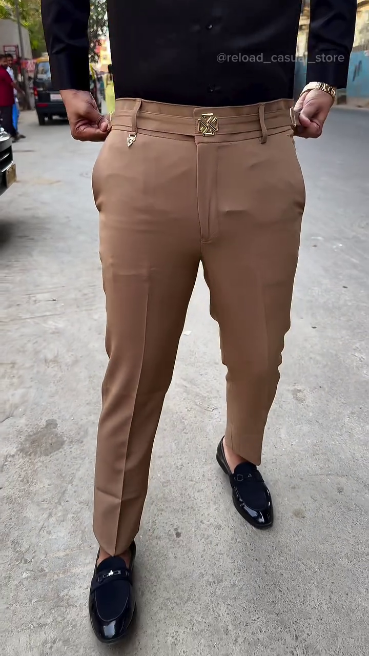 Men’s Tailored Slim-Fit Formal Trousers with Belt Detail - Image 2