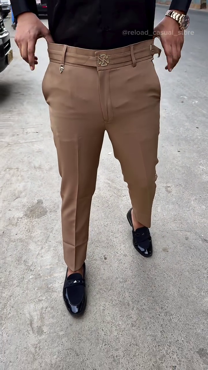 Men’s Tailored Slim-Fit Formal Trousers with Belt Detail