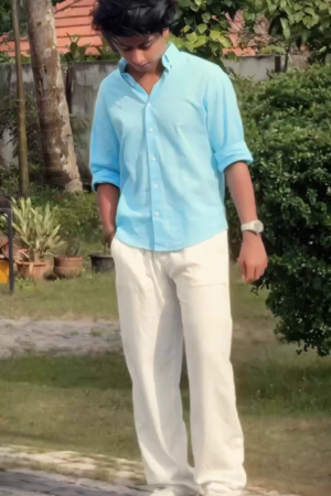 Men Spread Collar Micro Checked Cotton Casual Shirt