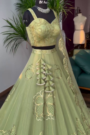 Parrot Green color Designer Sequence Embroidery work Lehenga choli