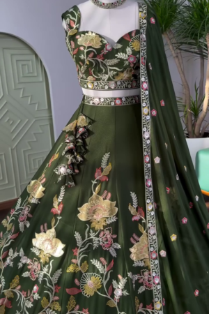 Green color Sequence Embroidery work Designer Lehenga Choli