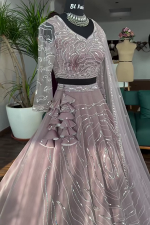 Pastel Peach color Designer Bids Embroidery work Lehenga choli