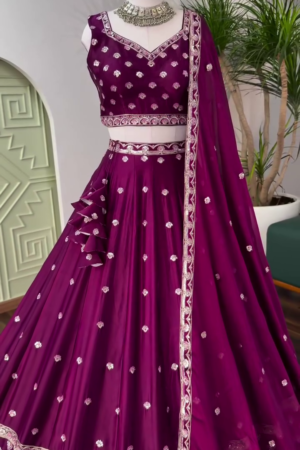 Wine Purple color Designer Embroidery work Lehenga choli