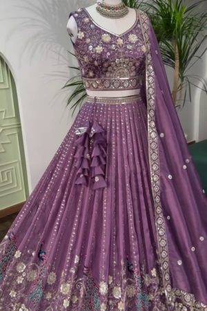 Mauve Purple color Bids Embroidery work Designer Lehenga Choli