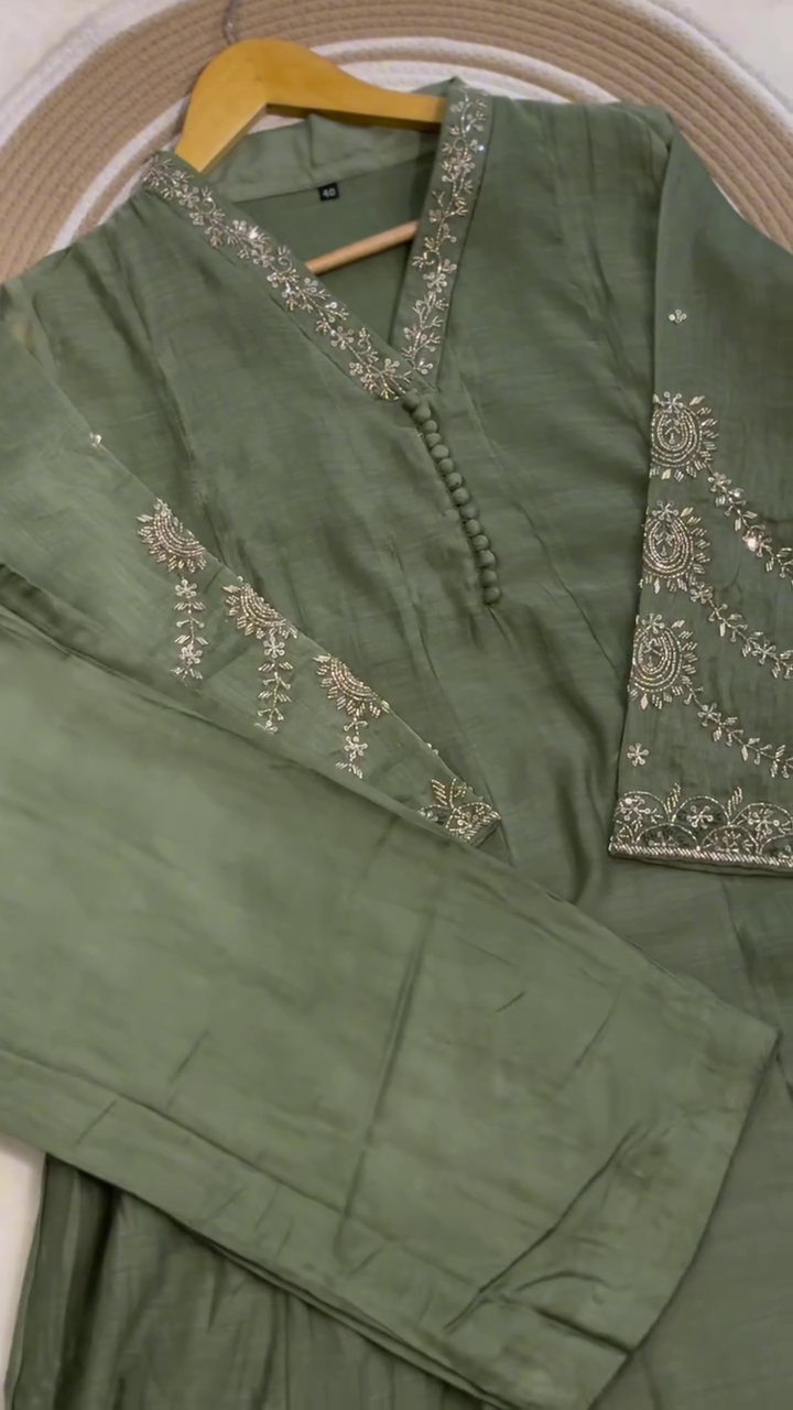 Silk Embroidered Kurta Set with Duptta for Women - Image 9