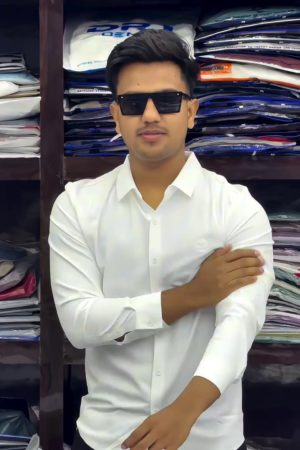 Men Cotton Double Cuff Spread Collar Solid Slim Fit Shirt White, 2XL