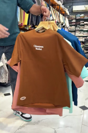 Khaki Placement Print Oversized Loose Fit T-Shirt