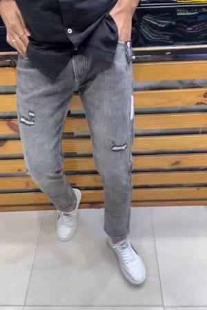 Highlander Men Blue Heavy Faded Highly Distress Tapered Fit Jeans