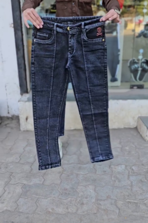 Cotton Denim Woven Solid Pant - Black