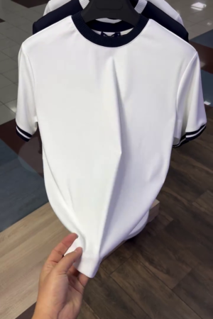 Round Neck Short Sleeves Cotton Slim Fit T-shirt