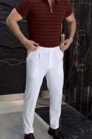 Men’s Striped Regular Fit T-Shirt | Comfortable Polo Neck