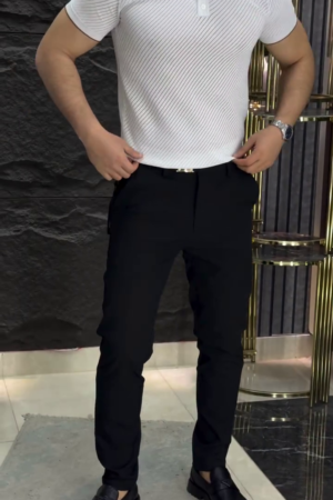 Men Self Design Polo Collar Cotton Slim Fit T-shirt