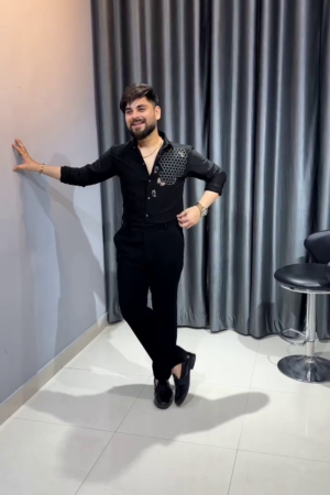 Men Casual Shirt | Slim Fit Full Sleeve Spread Collar Embellished Design