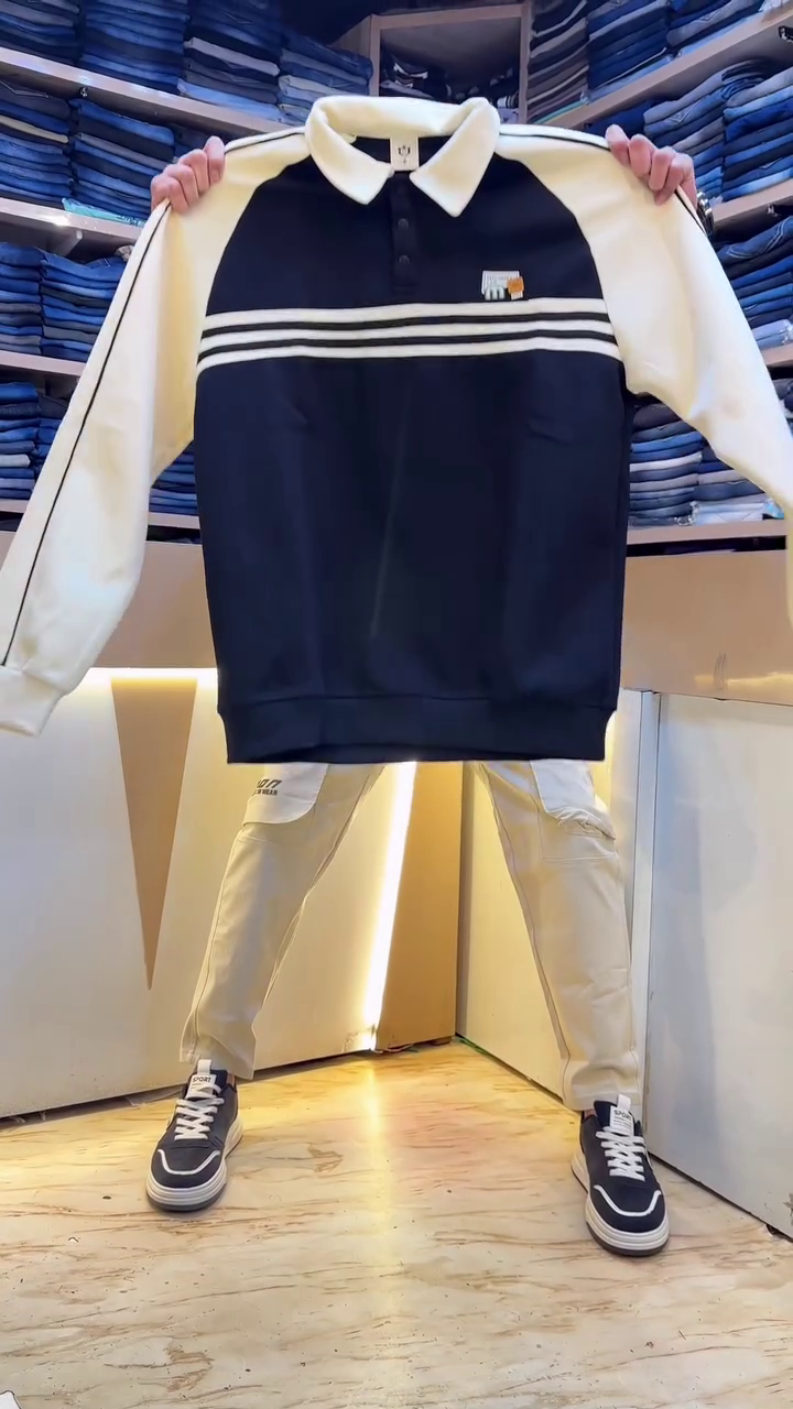 Men Printed Shirt Collar Long Sleeves Sweatshirt - Image 4