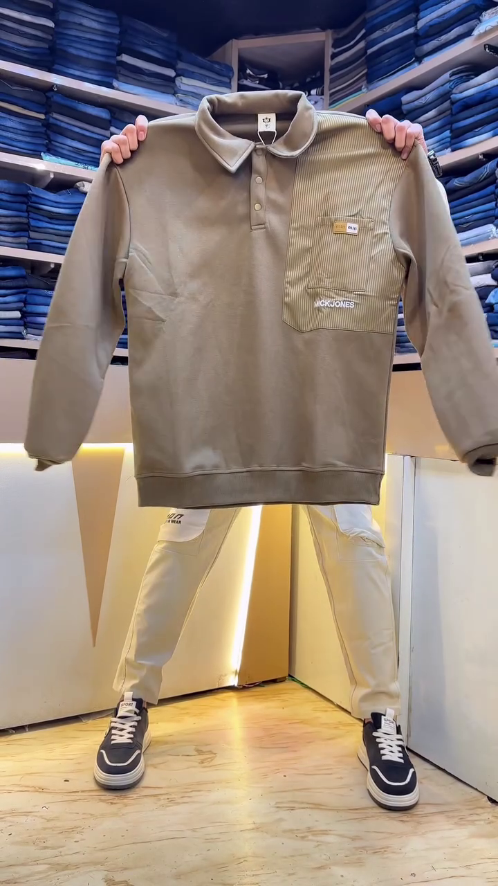 Men Printed Shirt Collar Long Sleeves Sweatshirt - Image 3