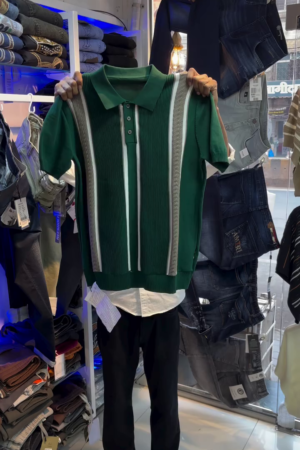 Men Striped Polo Collar T-shirt