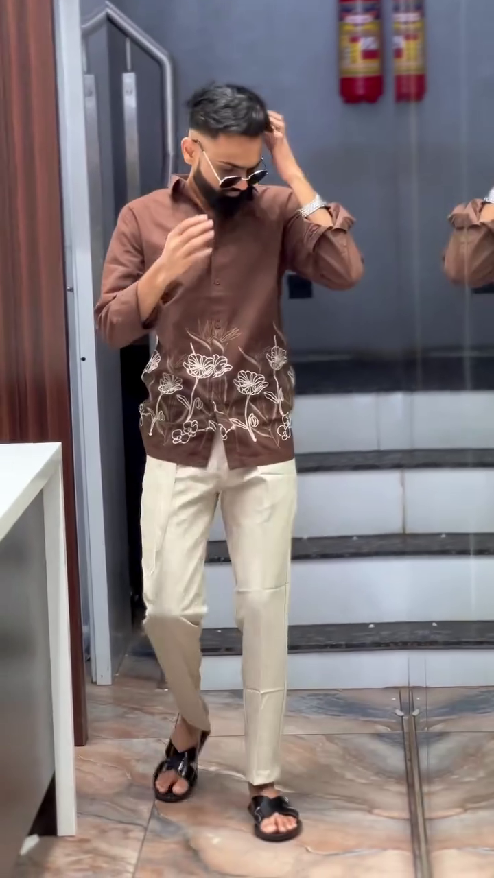 Self Design Pure Cotton Opaque Party Shirt - Image 6