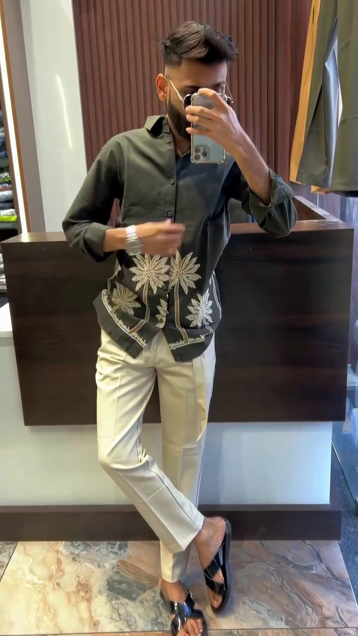 Self Design Pure Cotton Opaque Party Shirt - Image 4