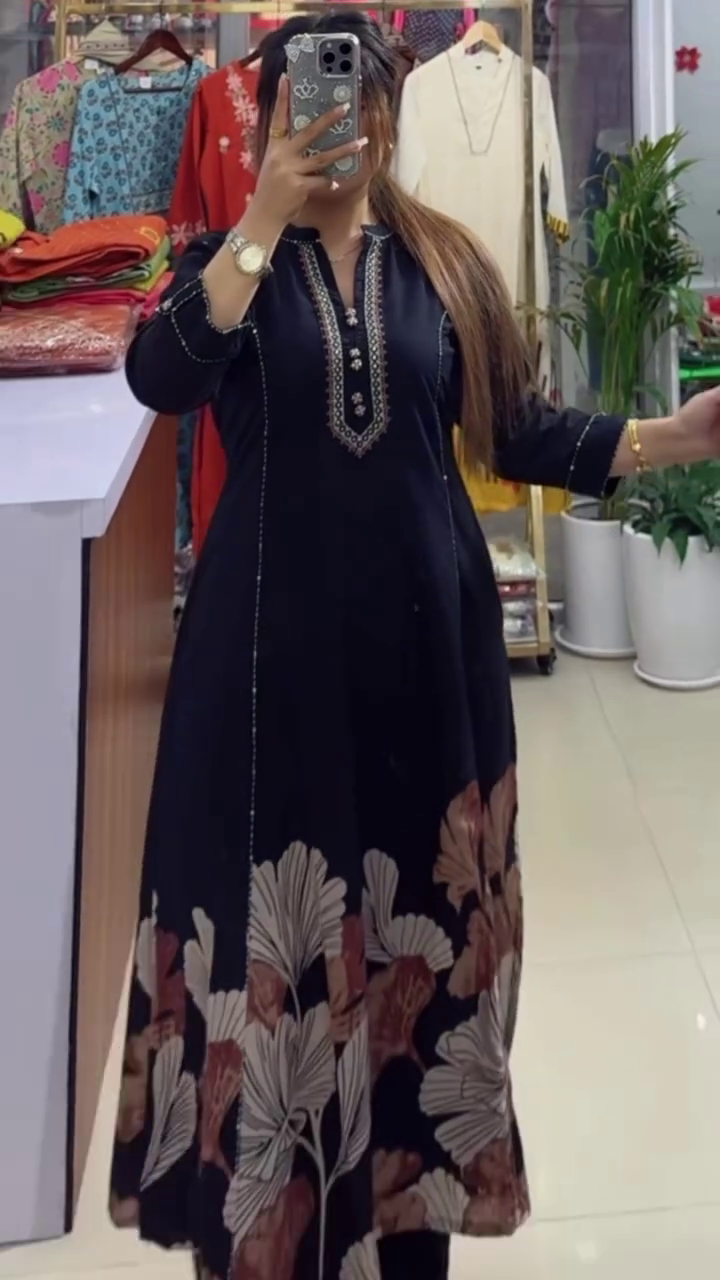 Floral Printed V-Neck Straight Kurta With Palazzos