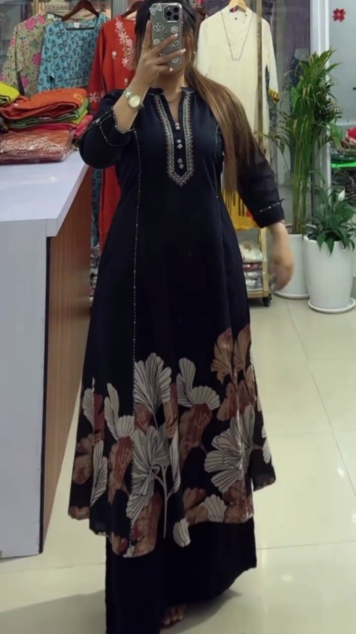 Floral Printed V-Neck Straight Kurta With Palazzos - Image 8