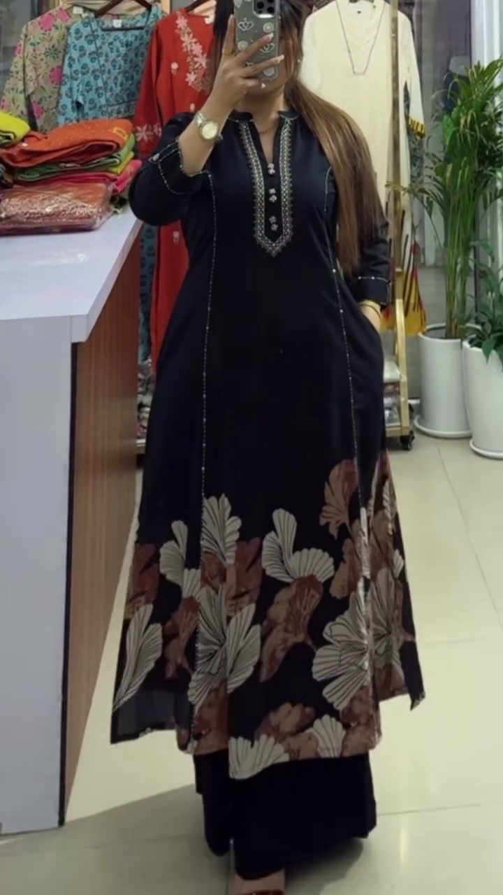 Floral Printed V-Neck Straight Kurta With Palazzos - Image 7