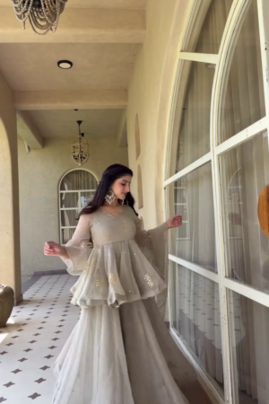 Women Embroidered Angrakha Kurta with Sharara & With Dupatta