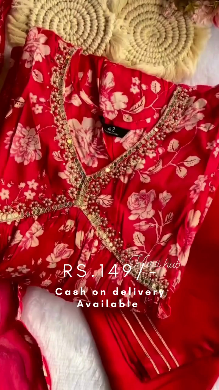 Women's Cotton Blend Kurti Pant Dupatta Set